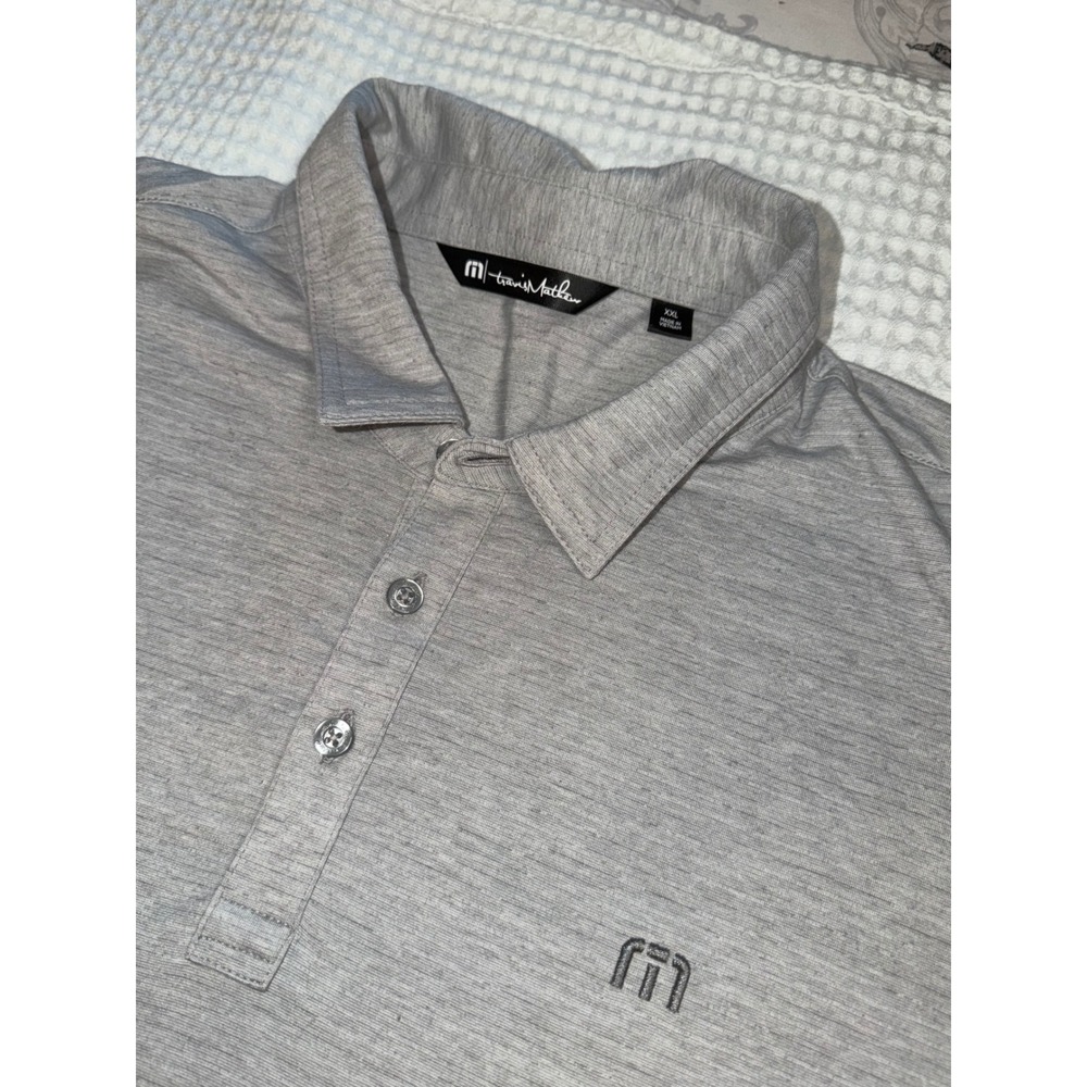 Travis Mathew Polo Shirt Mens XXL Grey Short Sleeve Heathered Stretch Golf